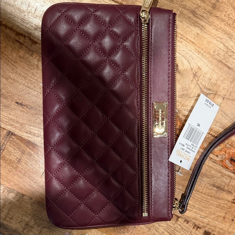 Michael Kors Dark Red Quilted Wristlet